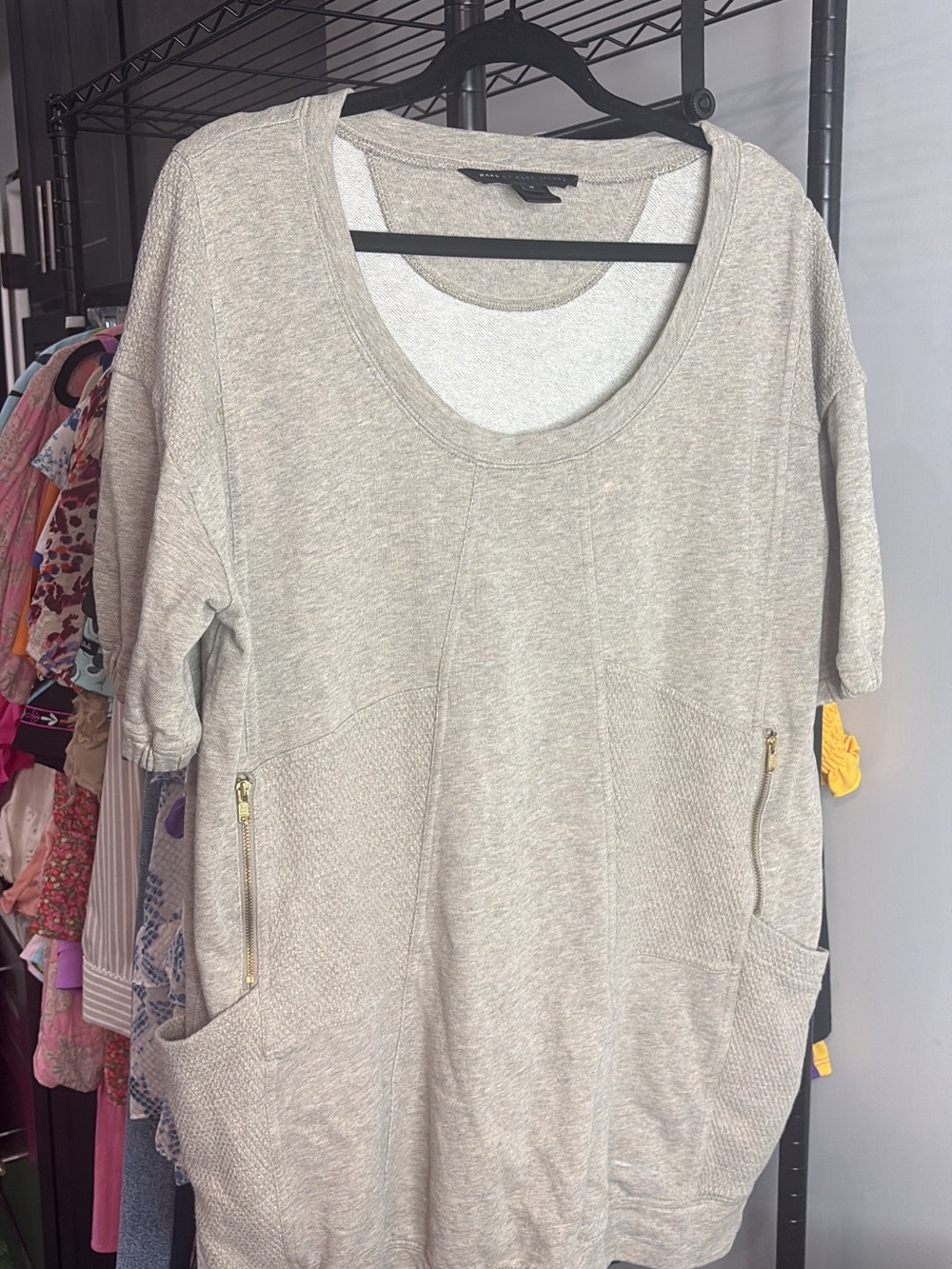 Marc By Marc Jacobs Heathered Light Taupe Scoop Neck Tunic with Zip Pockets